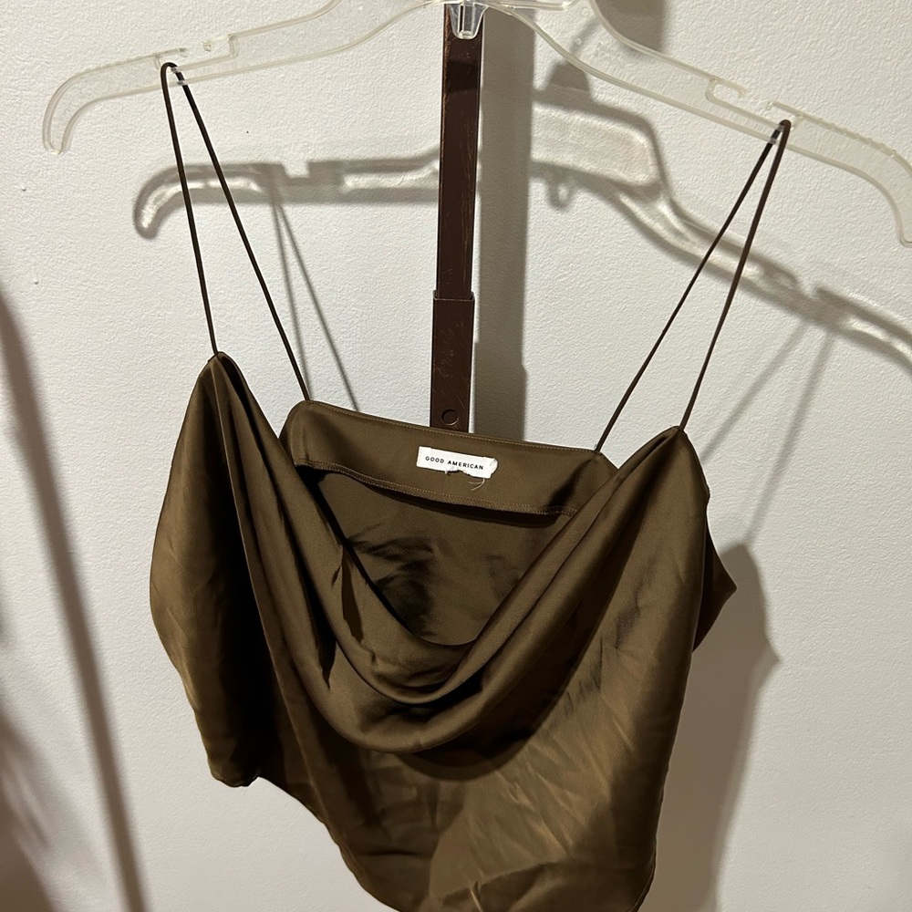 Good American- brown satin crop top size XL